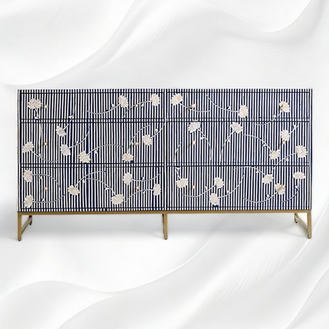 Ada Bone Inlay Chest of 6 Drawers Indigo Blue