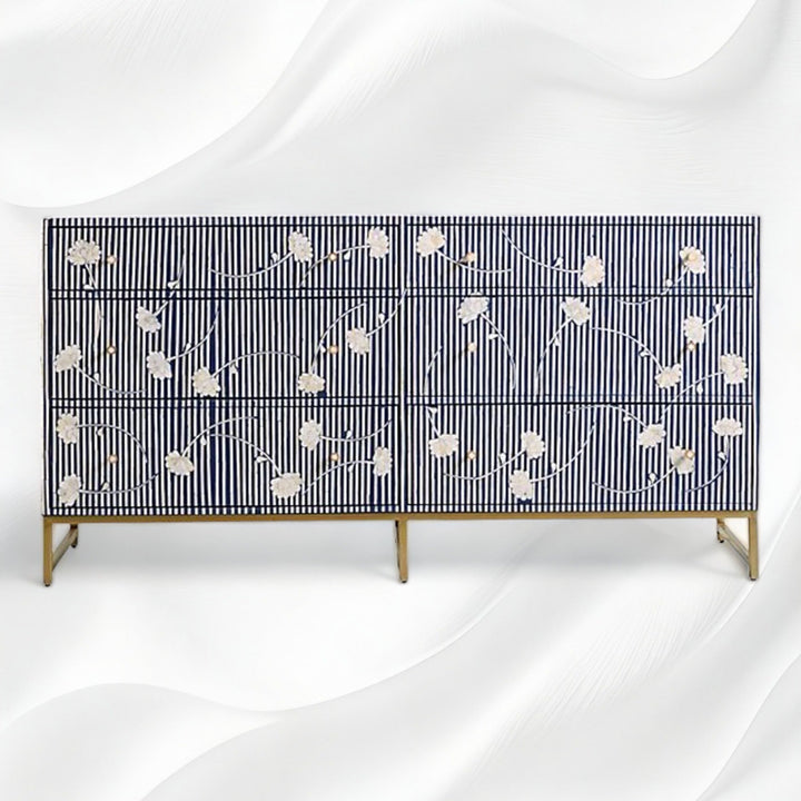 Ada Bone Inlay Chest of 6 Drawers Indigo Blue