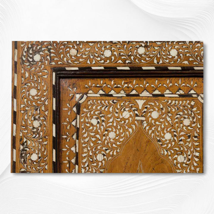Vintage Anglo Indian Teak Wood Wardrobe Bone Inlay Natural