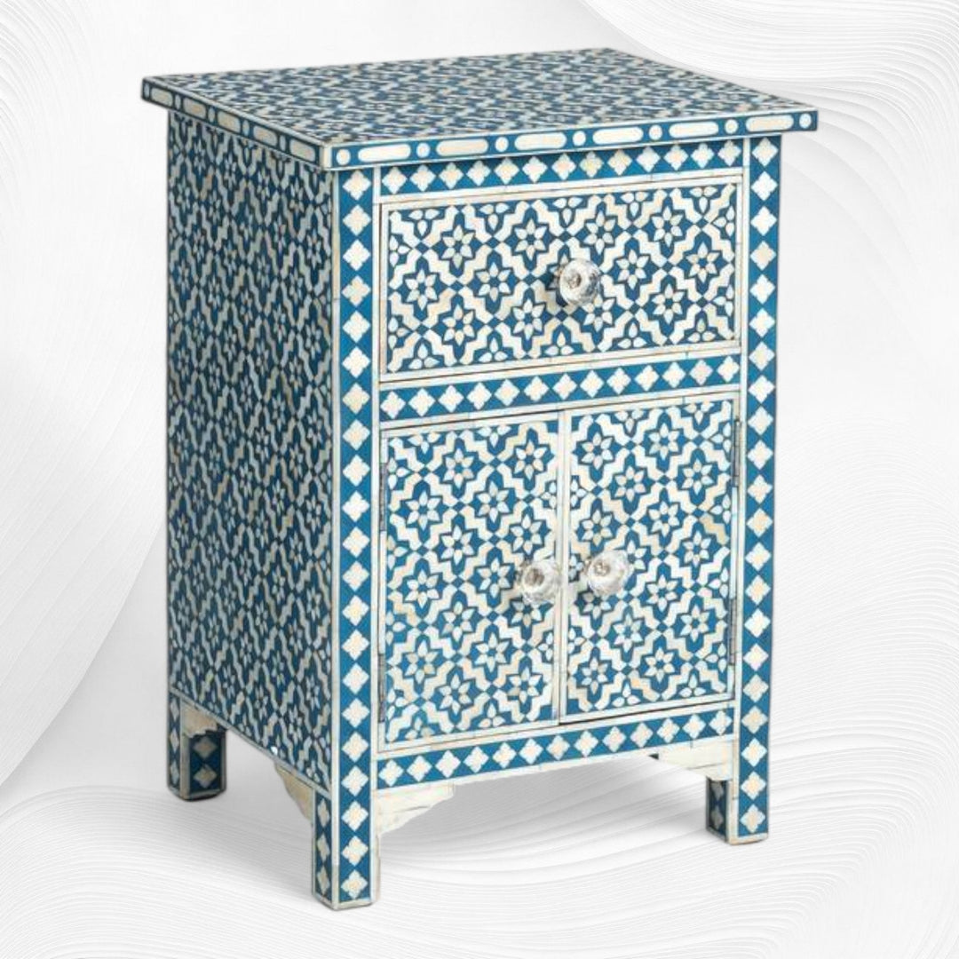 Aqua Arctic Bone Inlay Bedside Table