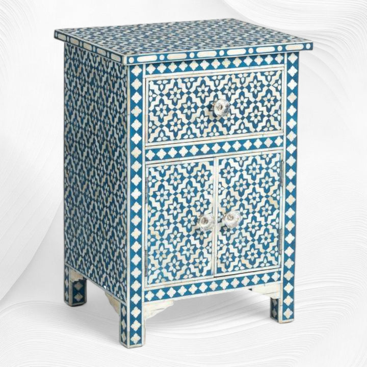 Aqua Arctic Bone Inlay Bedside Table