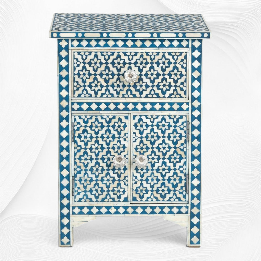 Aqua Arctic Bone Inlay Bedside Table