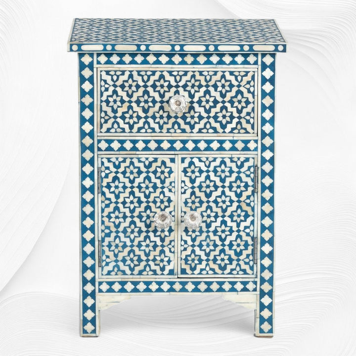 Aqua Arctic Bone Inlay Bedside Table