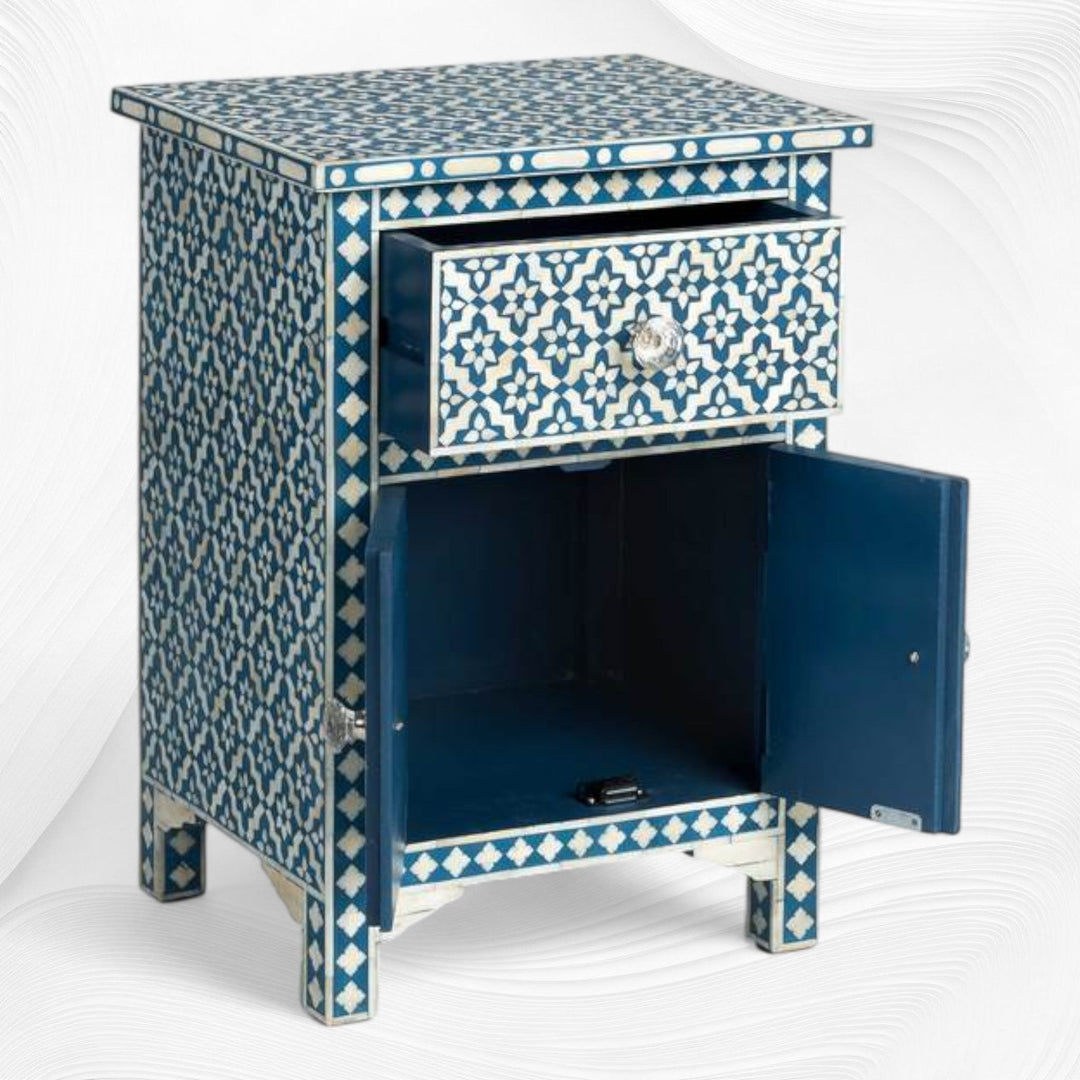 Aqua Arctic Bone Inlay Bedside Table