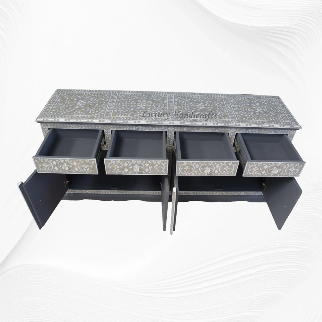 Arabic Mother Of Pearl Inlay Cabinet Light Grey