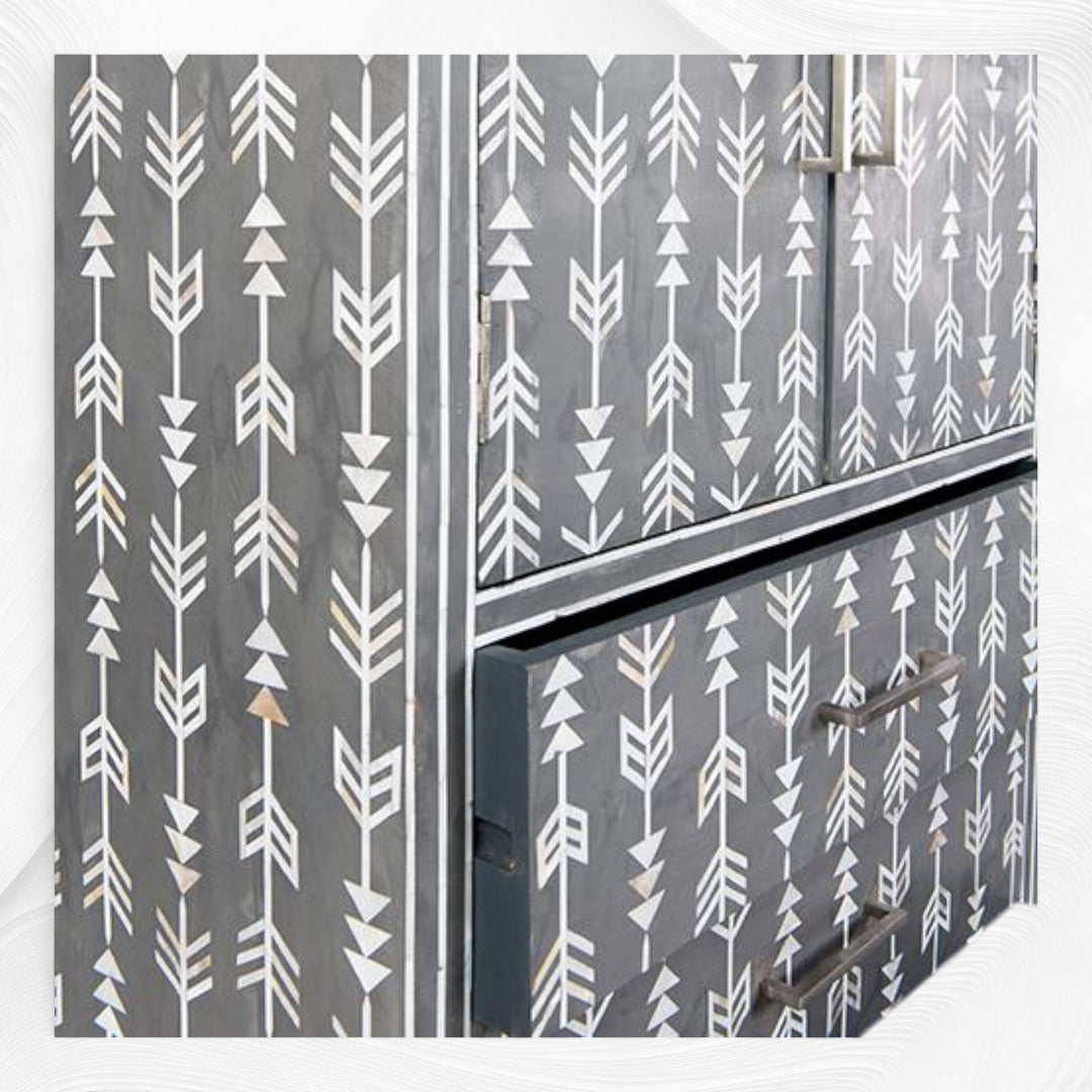 Mother Of Pearl Inlay Arrow Cabinet Grey