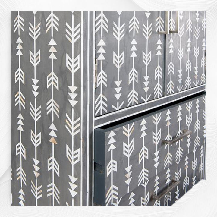 Mother Of Pearl Inlay Arrow Cabinet Grey