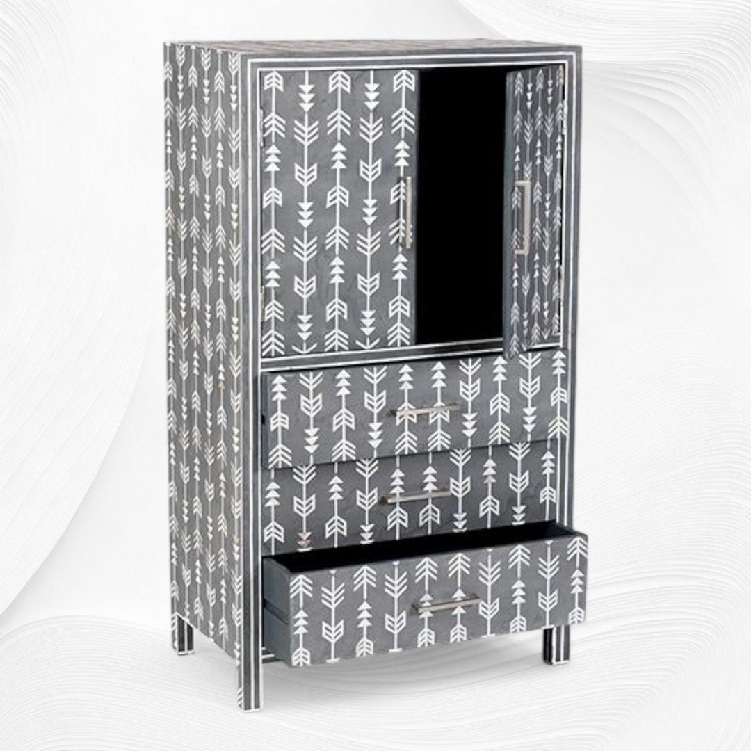 Mother Of Pearl Inlay Arrow Cabinet Grey