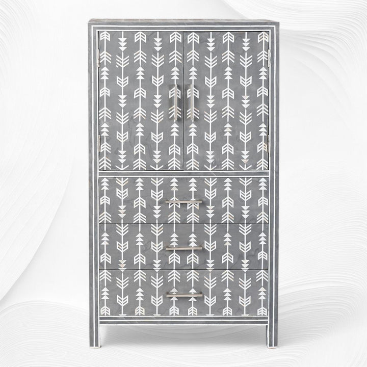 Mother Of Pearl Inlay Arrow Cabinet Grey