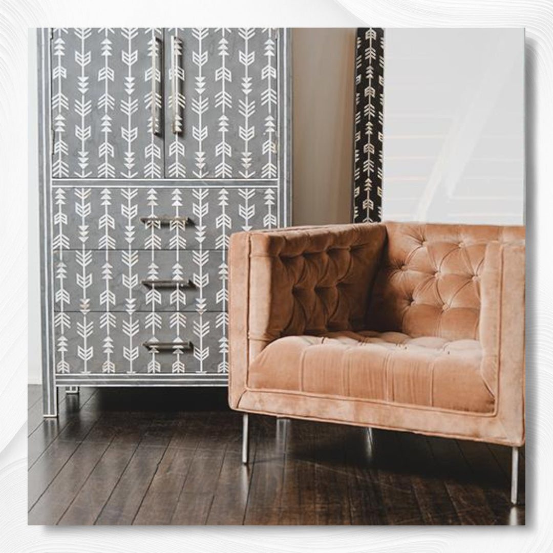 Mother Of Pearl Inlay Arrow Cabinet Grey