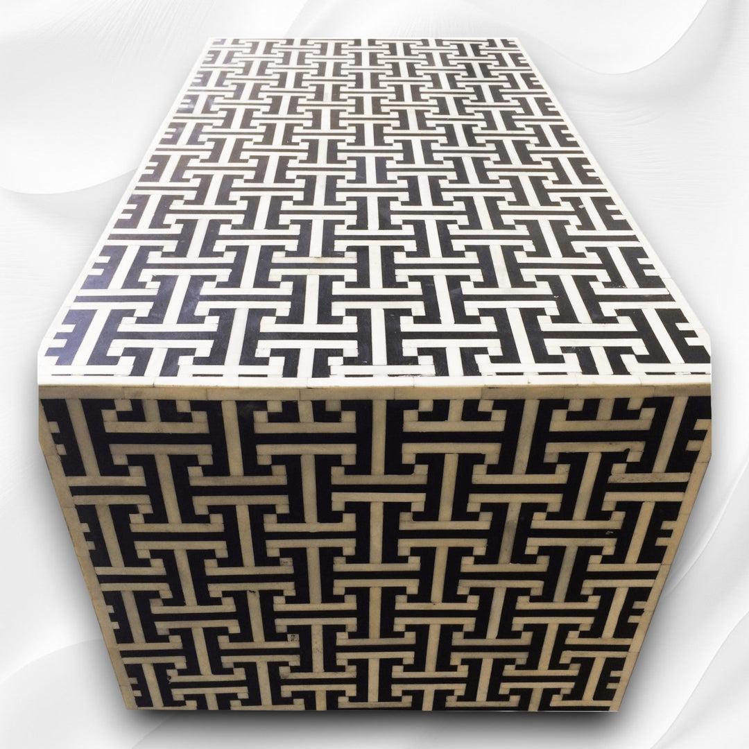 Black Bone Inlay Tic Tac 3 Drawer 2 Door Sideboard
