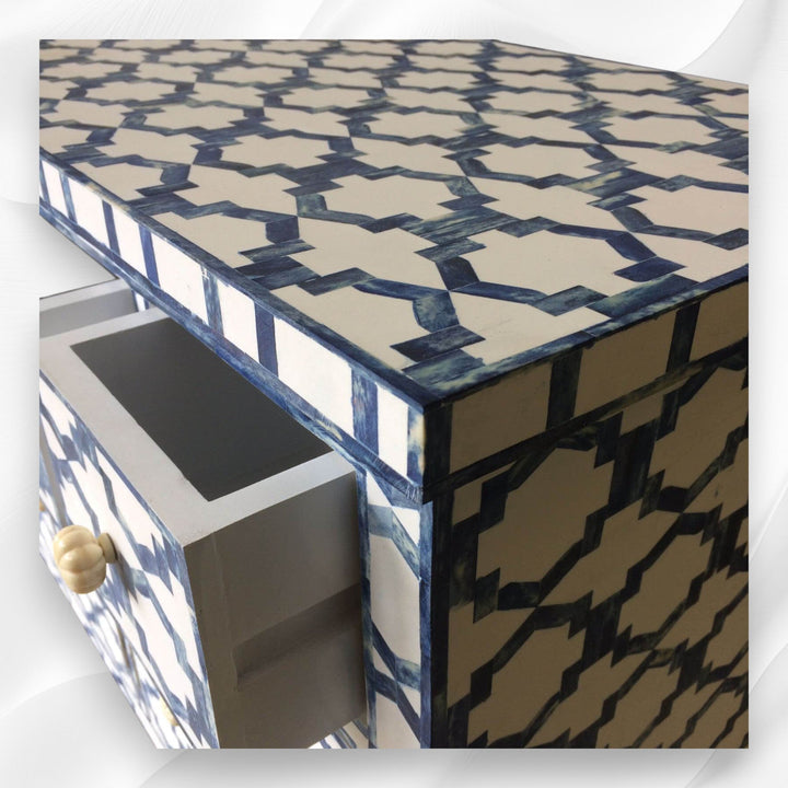 Blue Colored Bone Inlay Cabinet