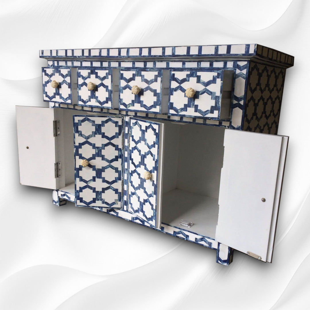 Blue Colored Bone Inlay Cabinet