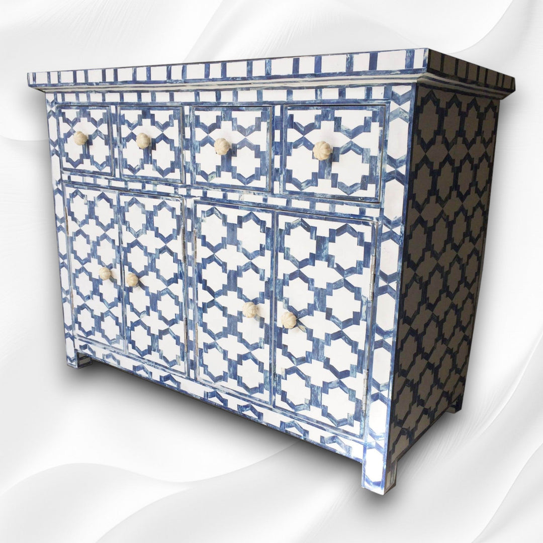 Blue Colored Bone Inlay Cabinet