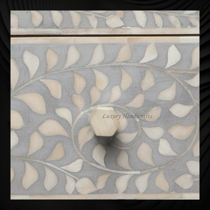 Bone Inlay Edge Floral Bedside Grey