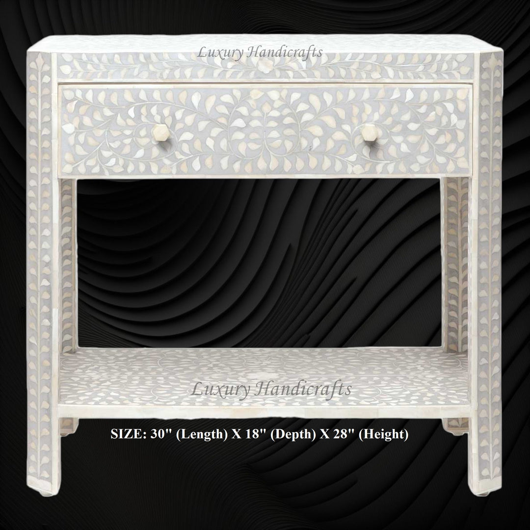 Bone Inlay Edge Floral Bedside Grey
