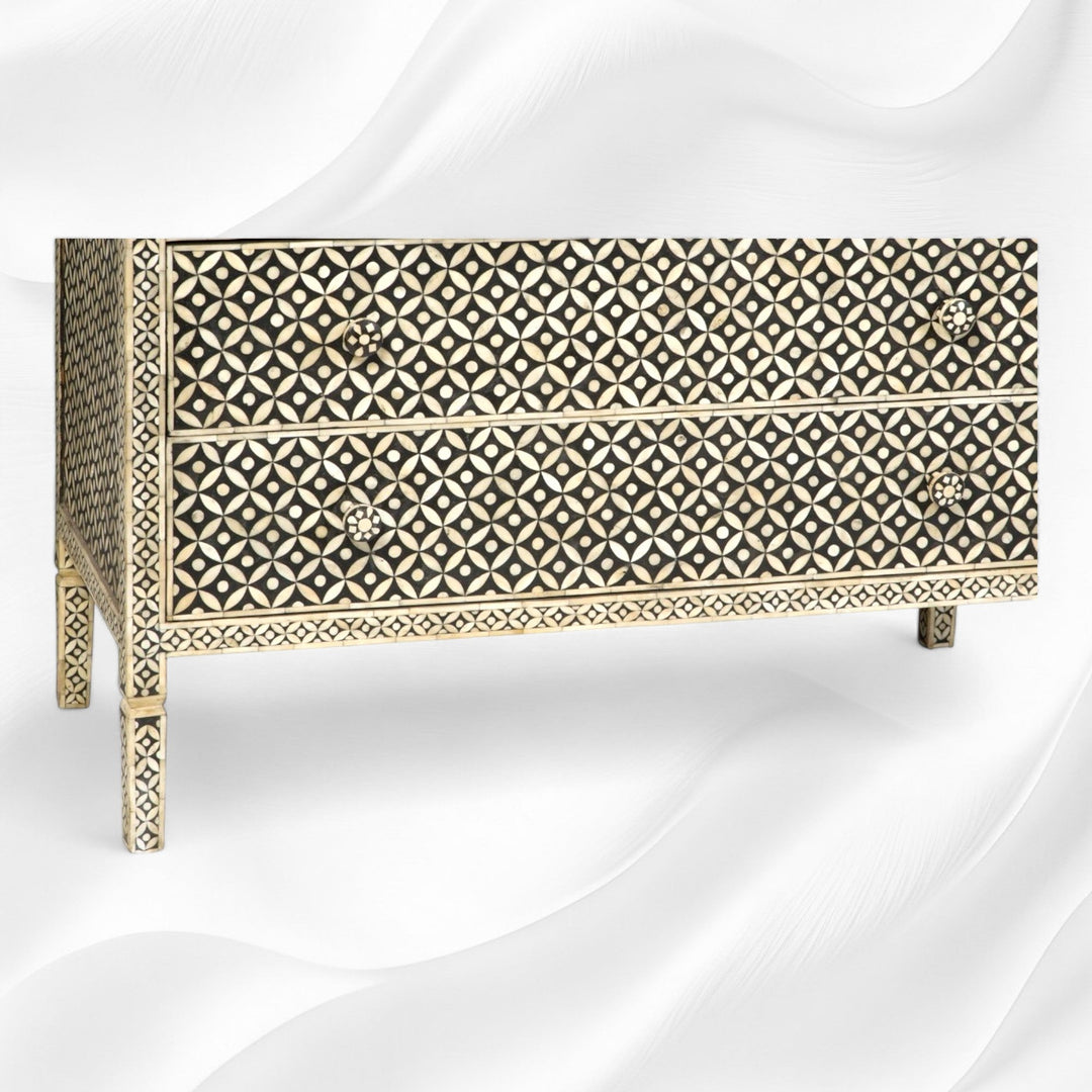 Bone Inlay 2 Drawer Geometric Sideboard Black