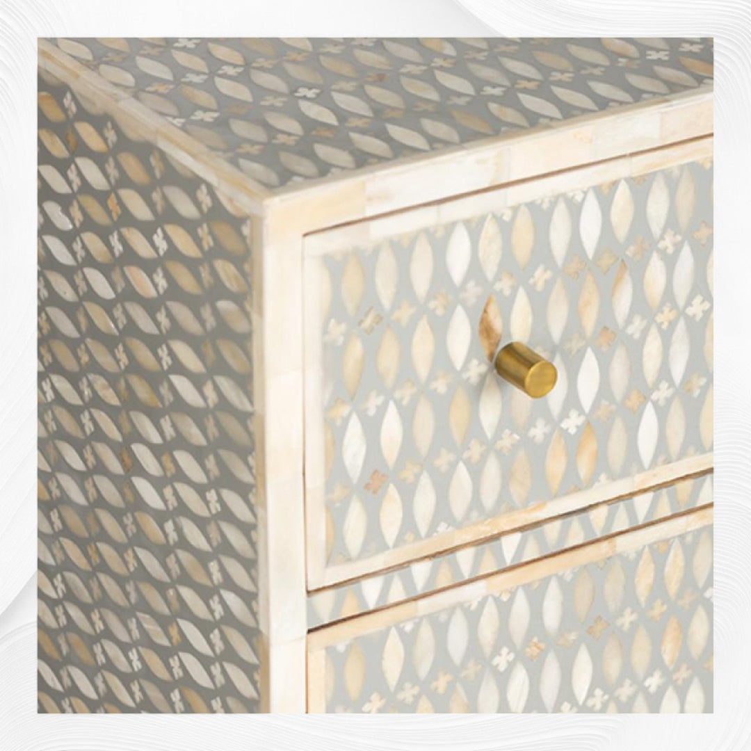 Bone Inlay 6 Drawer Chest Lattice Grey