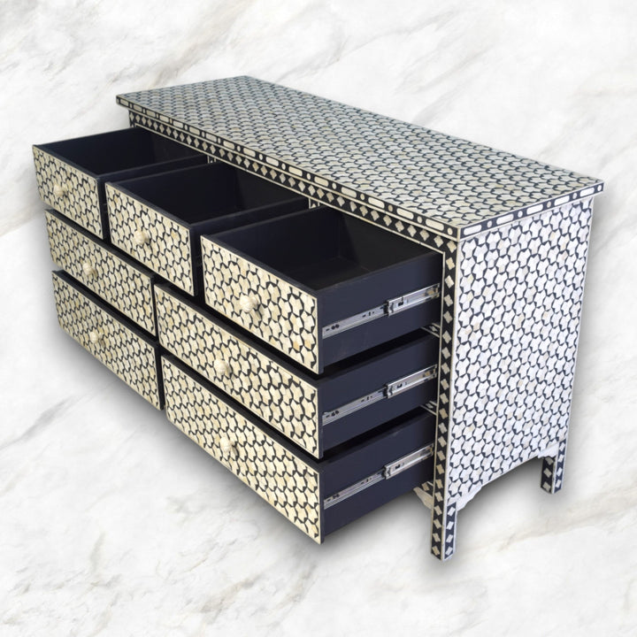 Bone Inlay 7 Drawer Targua Chest Black