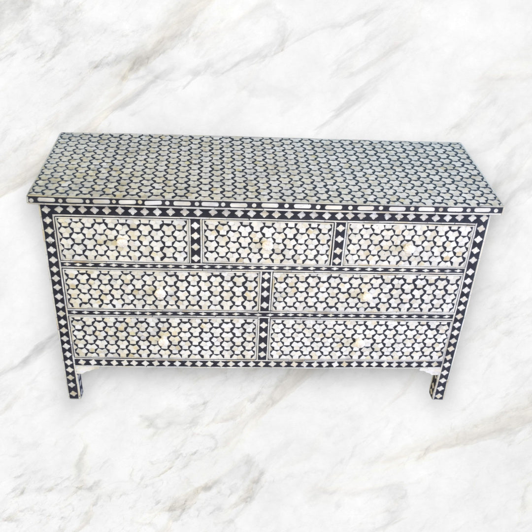 Bone Inlay 7 Drawer Targua Chest Black