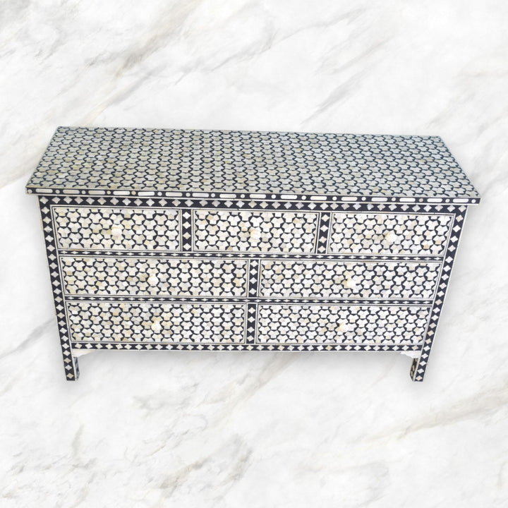 Bone Inlay 7 Drawer Targua Chest Black