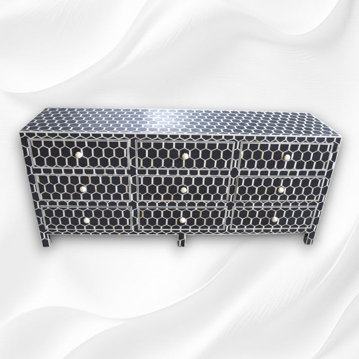 Bone Inlay 9 Drawer Chest Honeycomb Black