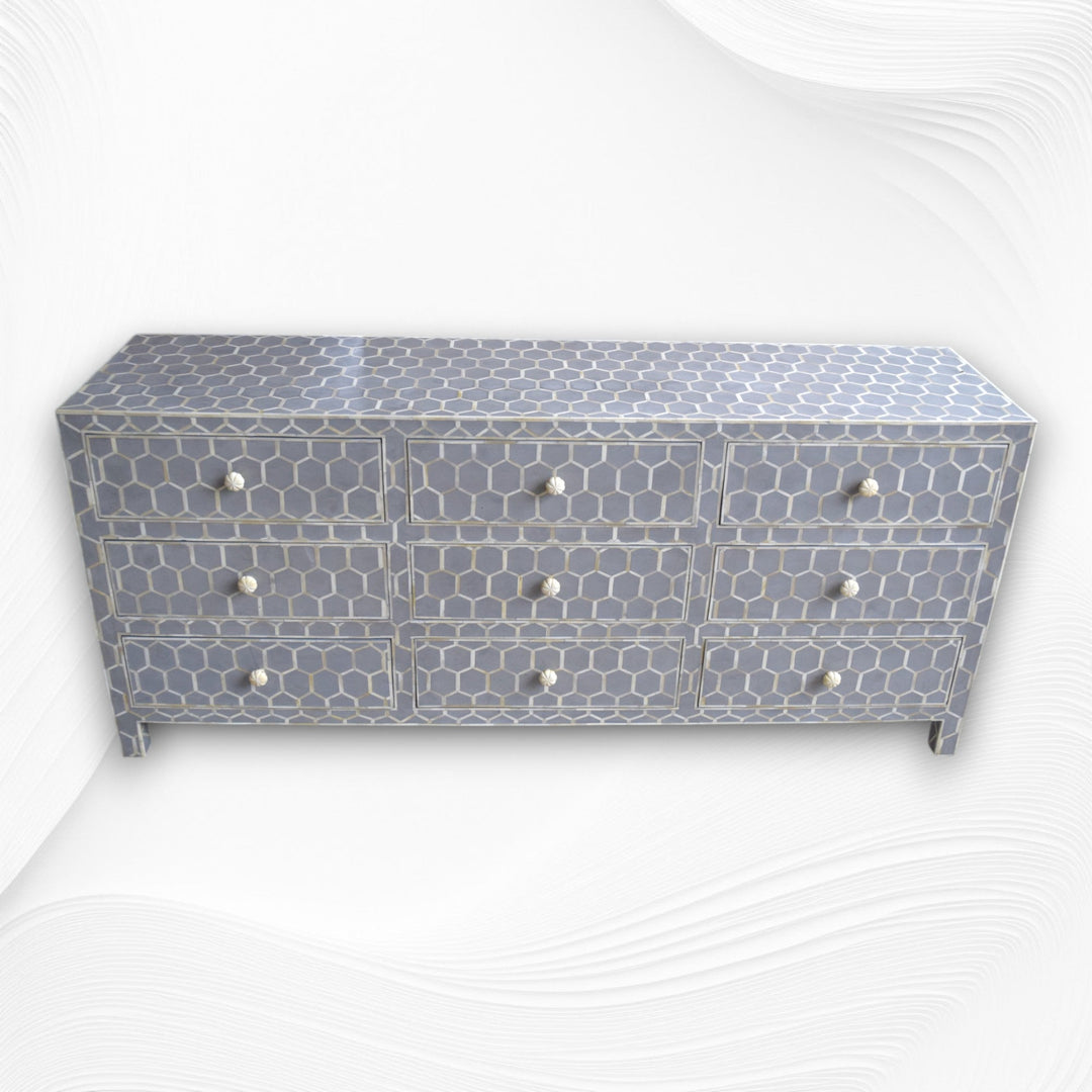 Bone Inlay 9 Drawer Chest Honeycomb Grey
