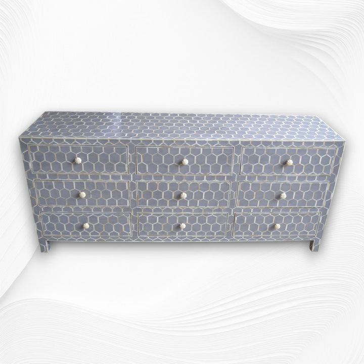 Bone Inlay 9 Drawer Chest Honeycomb Grey