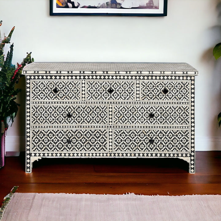 Black Bone Inlay Arctic Chest Of 7 Drawers