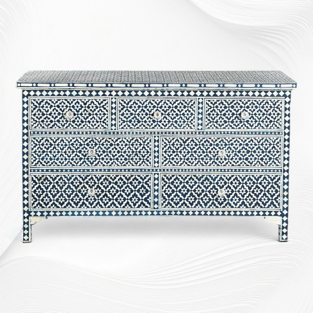 Navy Blue Bone Inlay Arctic Chest Of 7 Drawers