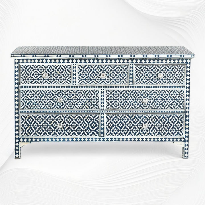 Navy Blue Bone Inlay Arctic Chest Of 7 Drawers