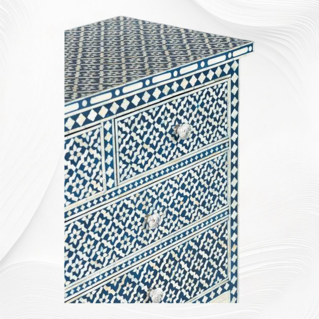 Navy Blue Bone Inlay Arctic Chest Of 7 Drawers