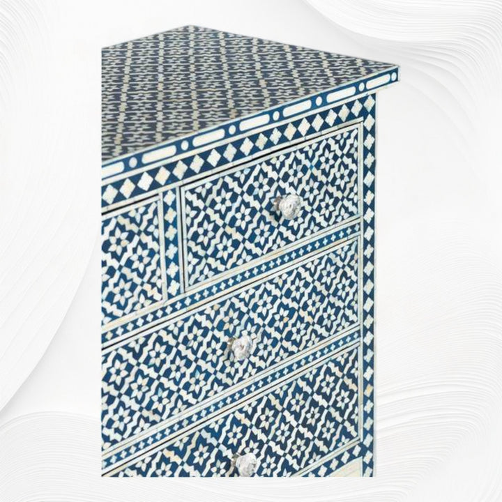 Navy Blue Bone Inlay Arctic Chest Of 7 Drawers