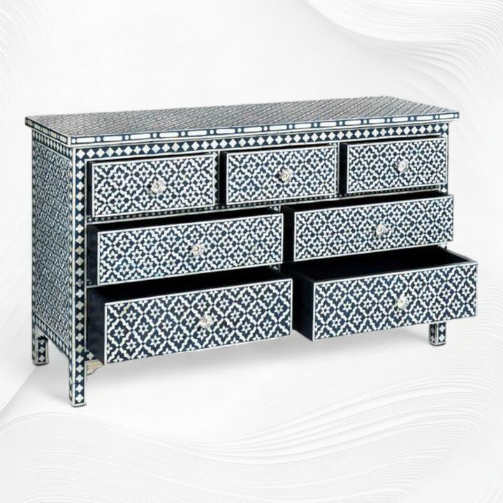 Navy Blue Bone Inlay Arctic Chest Of 7 Drawers