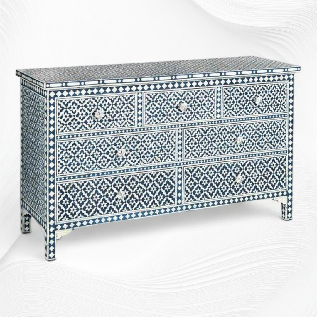 Navy Blue Bone Inlay Arctic Chest Of 7 Drawers