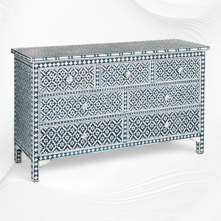 Navy Blue Bone Inlay Arctic Chest Of 7 Drawers