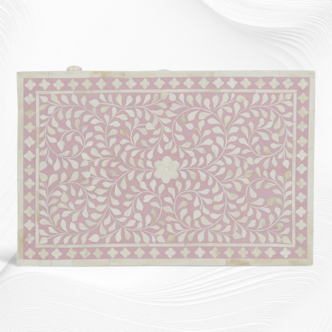 Bone Inlay Bedside Floral 1 Drawer 1 Door Blush Pink