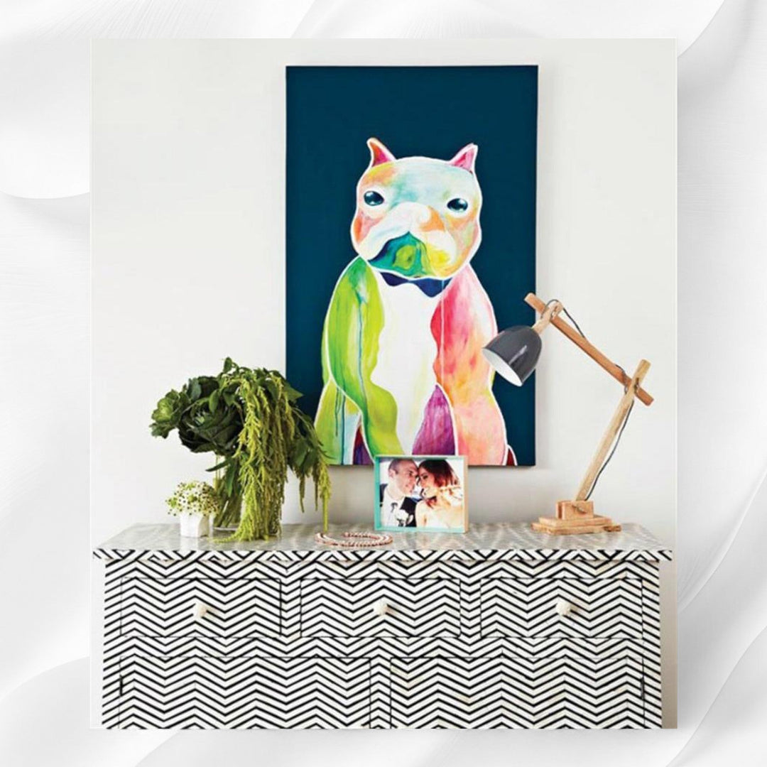 Bone Inlay Chevron 3 Drawer 2 Door Sideboard Black