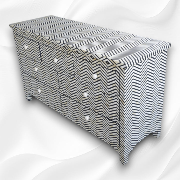 Bone Inlay Chevron Design 7 Drawer Chest Black