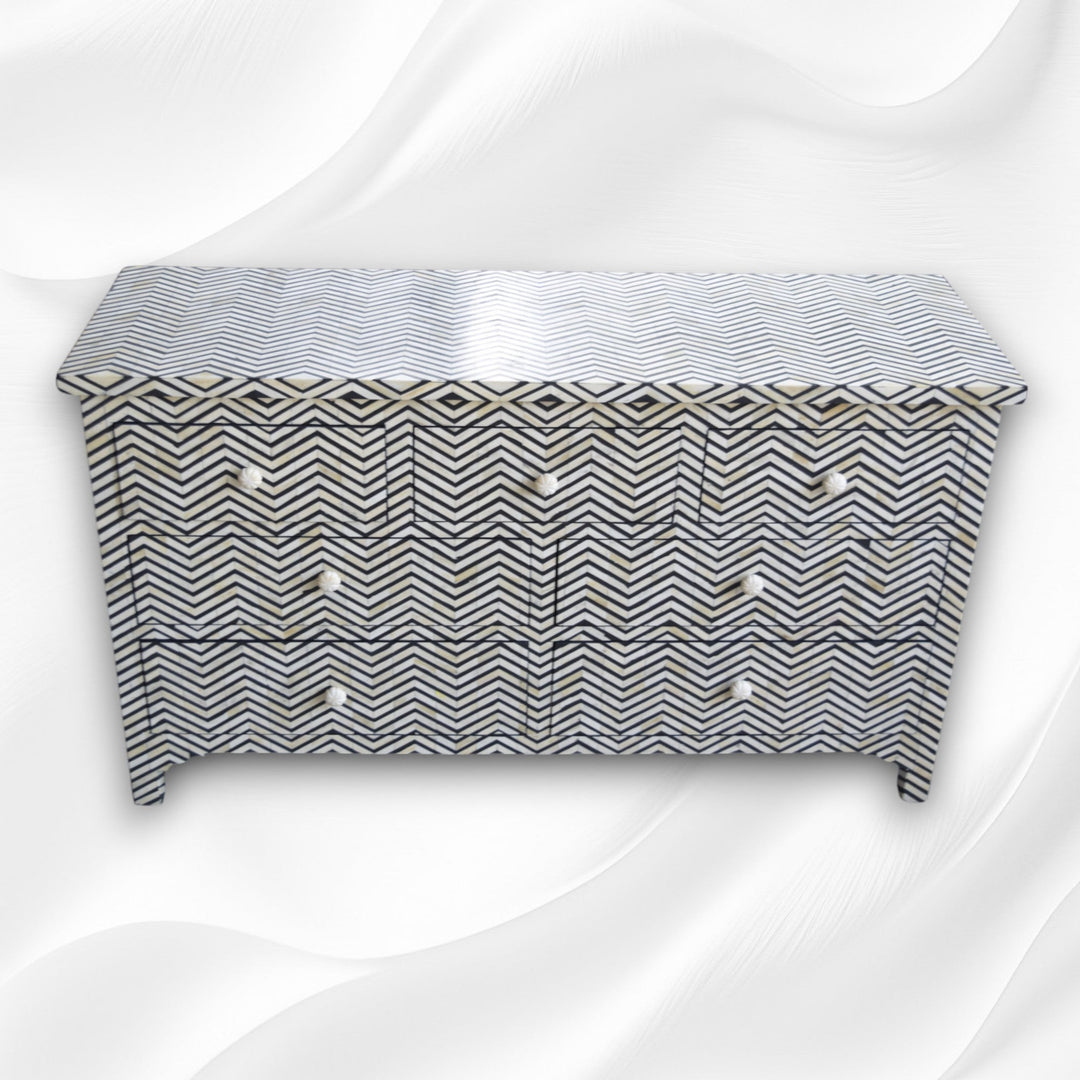 Bone Inlay Chevron Design 7 Drawer Chest Black