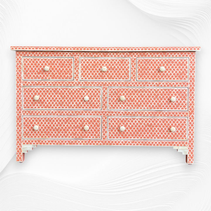 Bone Inlay Fishscale Chest Of 7 Drawers Orange