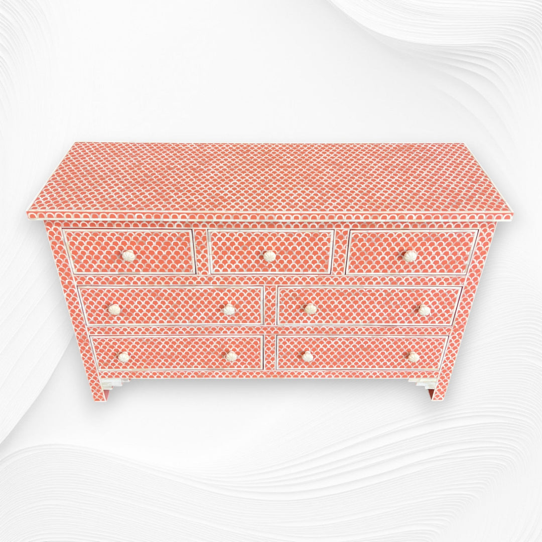Bone Inlay Fishscale Chest Of 7 Drawers Orange