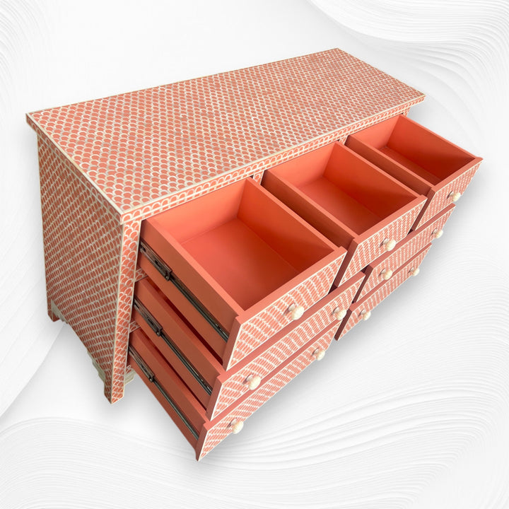 Bone Inlay Fishscale Chest Of 7 Drawers Orange