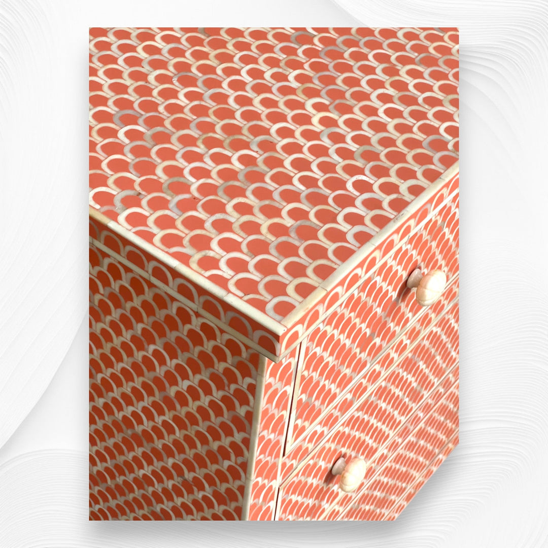 Bone Inlay Fishscale Chest Of 7 Drawers Orange