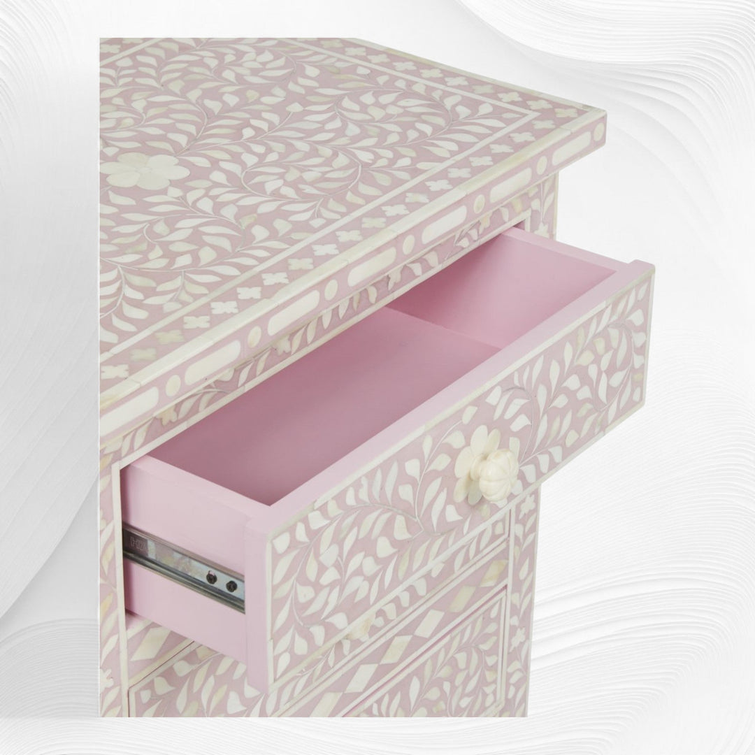 Bone Inlay Floral 3 Drawer Bedside Blush Pink