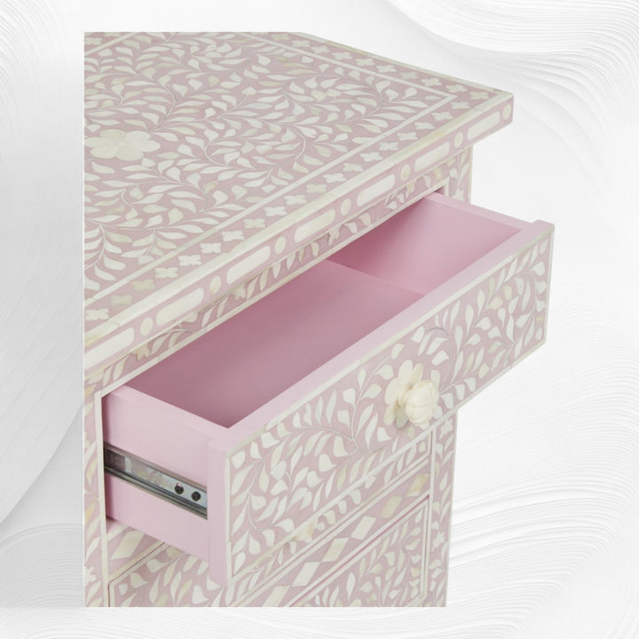 Bone Inlay Floral 3 Drawer Bedside Blush Pink