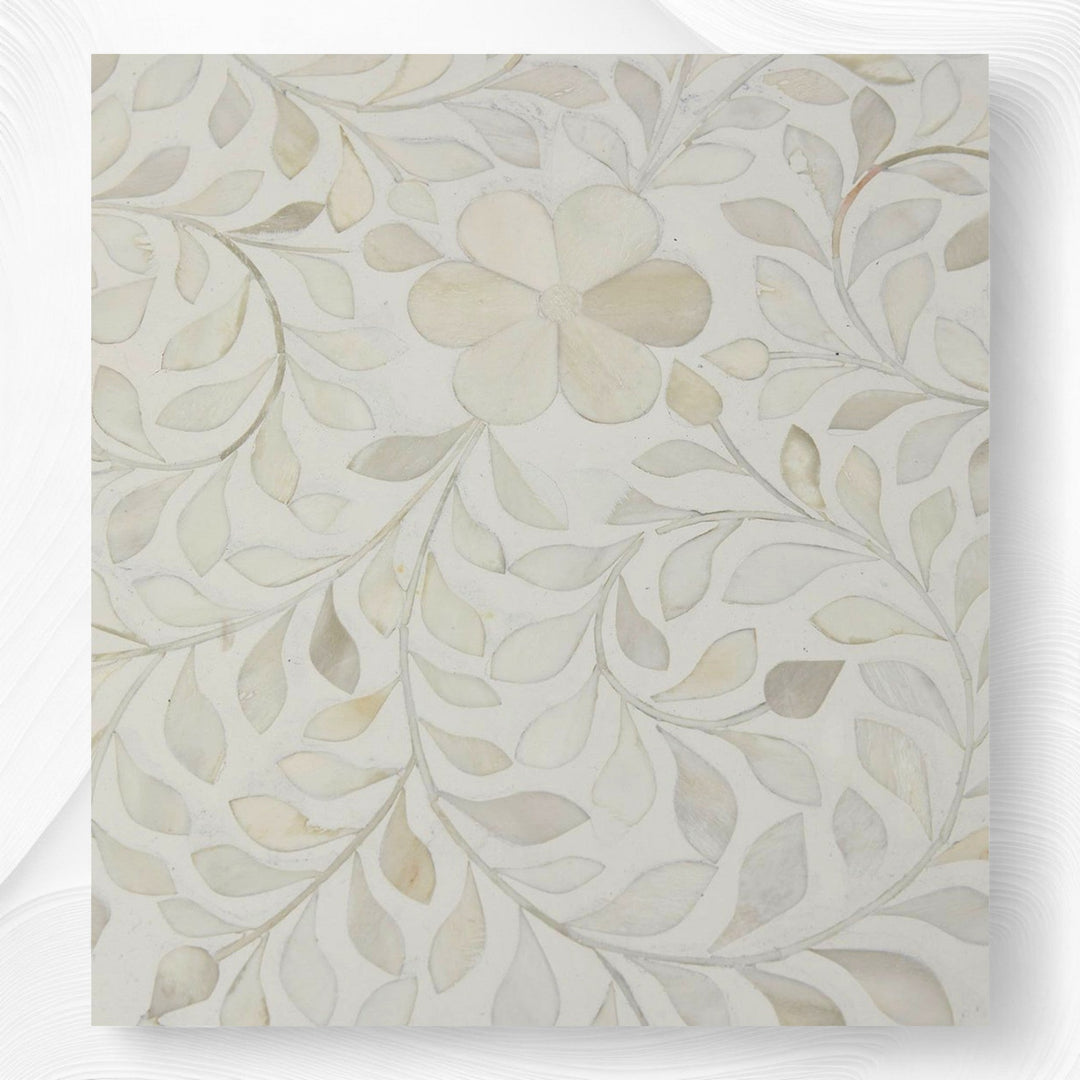 Bone Inlay Floral 3 Drawer Bedside White