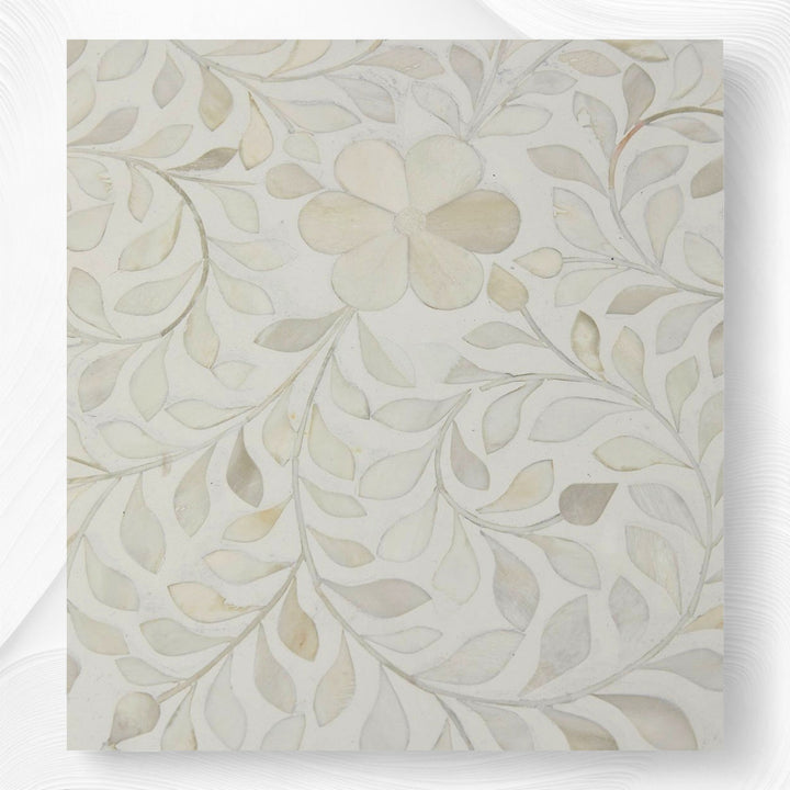 Bone Inlay Floral 3 Drawer Bedside White