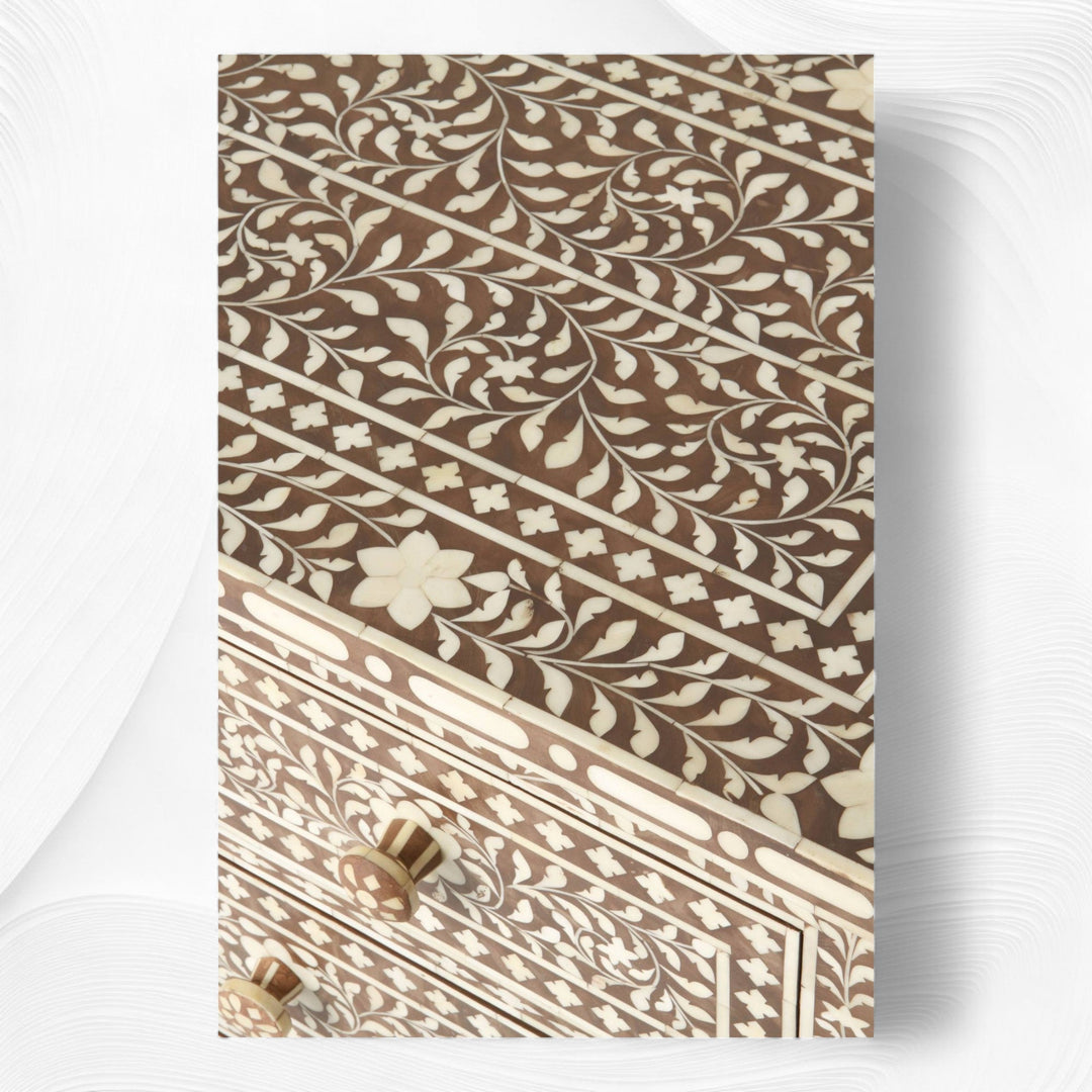 Bone Inlay Floral Chest of 7 Drawers Brown