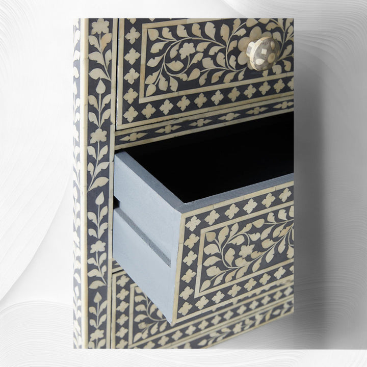 Bone Inlay Floral Chest Of 7 Drawers Grey